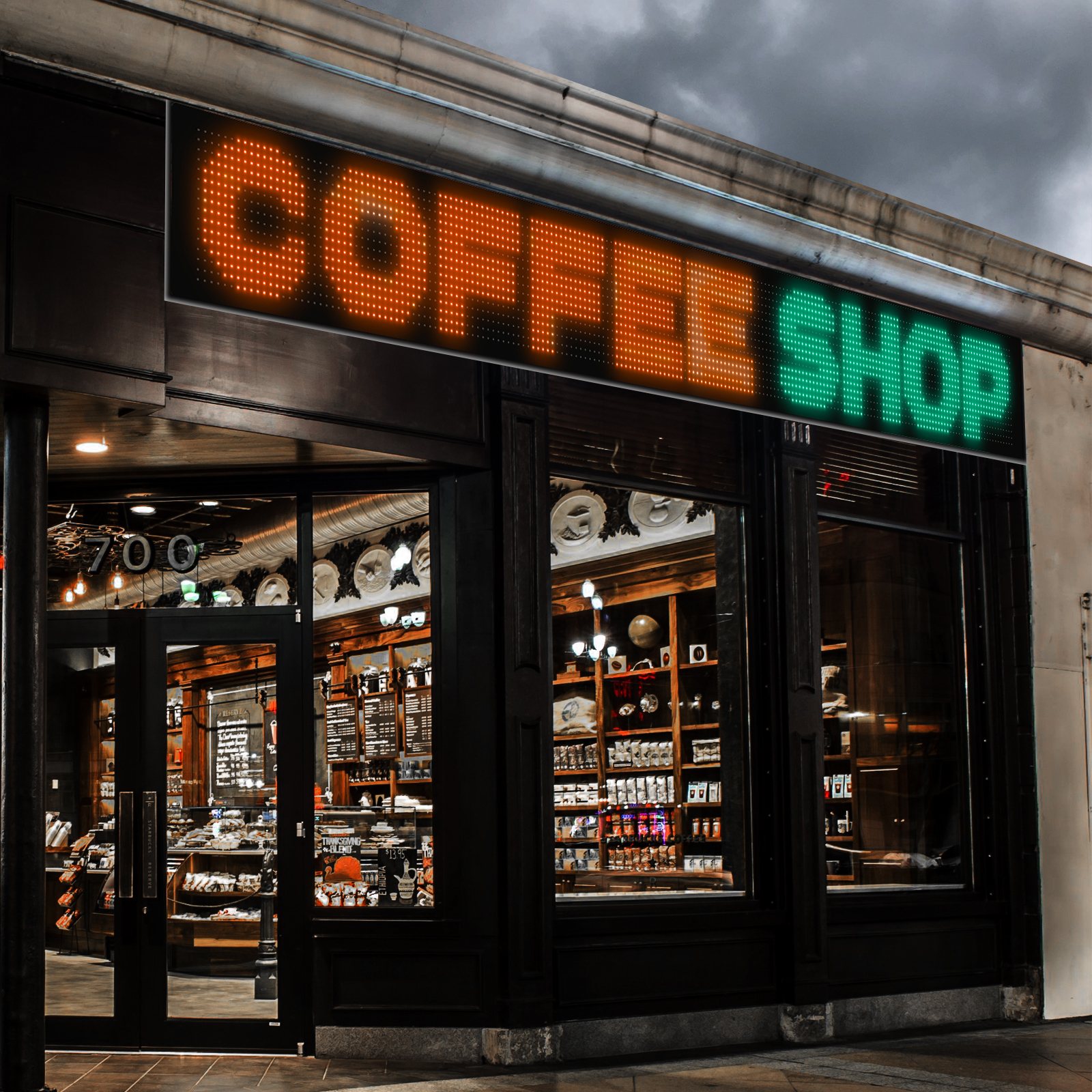 Soft LED Display sign in a coffee shop window